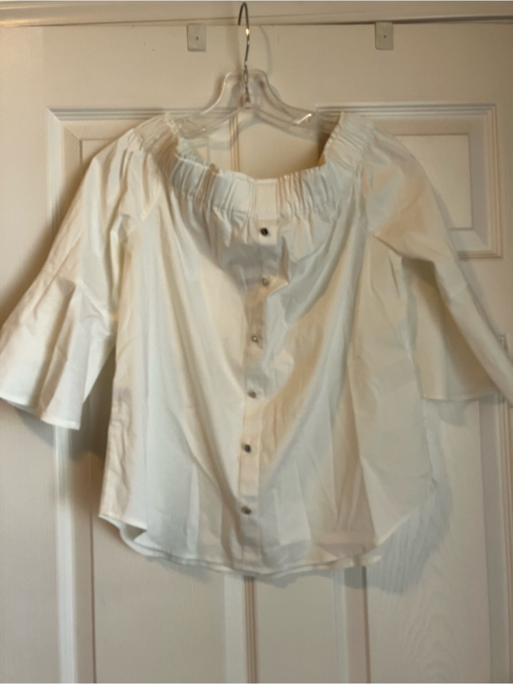 NWT New York & Company White Off-Shoulder Button Front Blouse